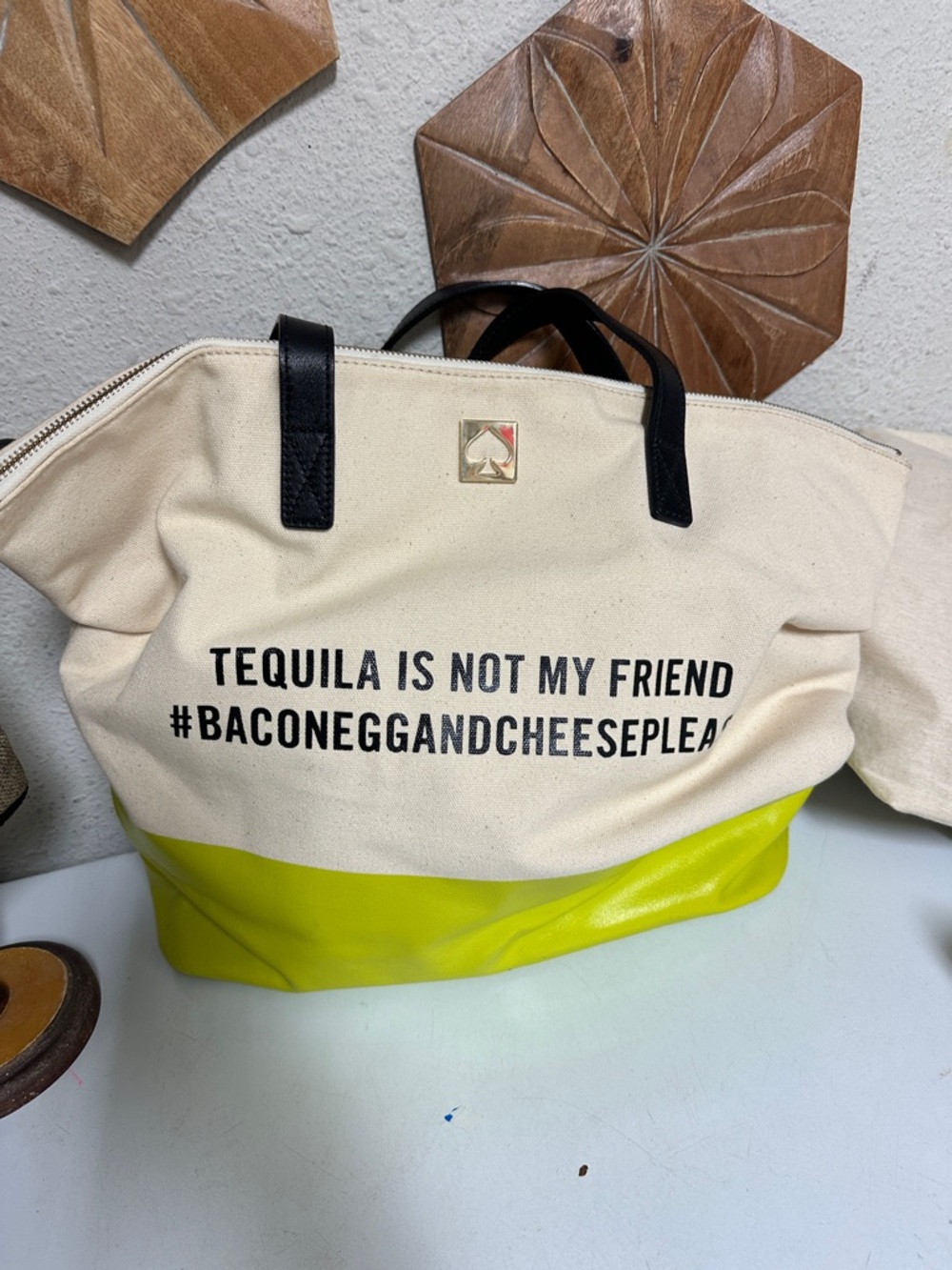 kate spade Two-Tone Canvas Duffel in Cream and Lime